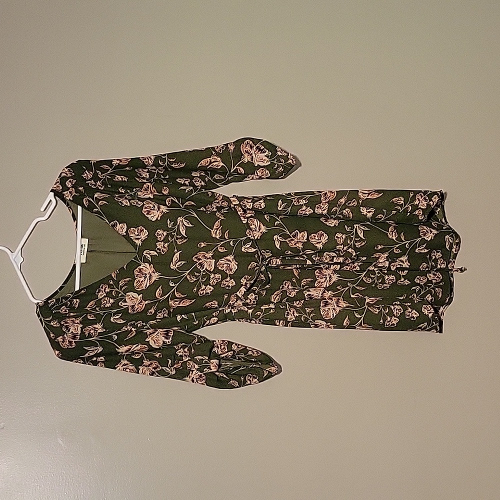 VERSE Mini Dress Quarter Sleeve Floral Green/Pink Womens Size Medium